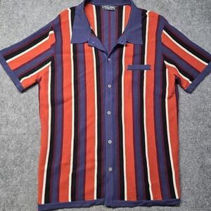PJ Paul Jones Mens XL Knit Polo Shirt Vertical Stripe Button Down Retro Orange